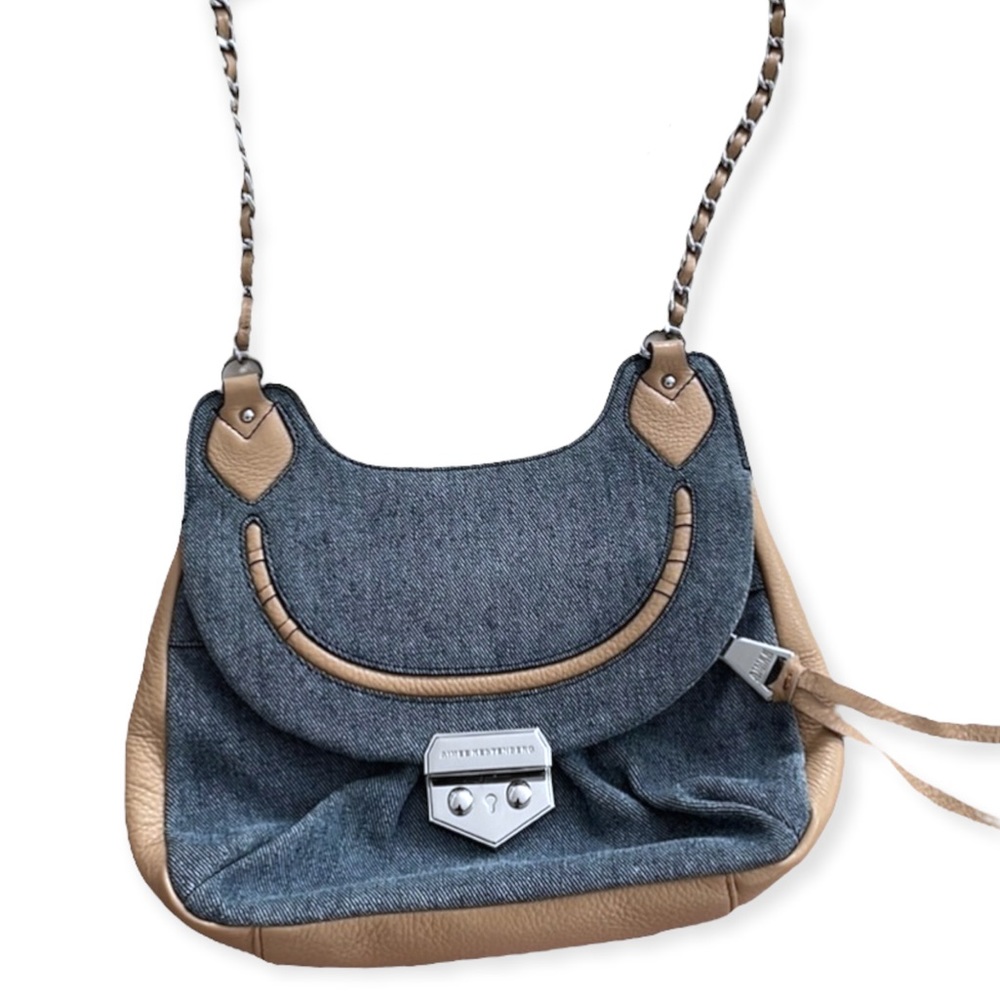 Leather & Denim Purse by Aimee Kestenberg Crossbody Bag w/ Lock Theft Protection